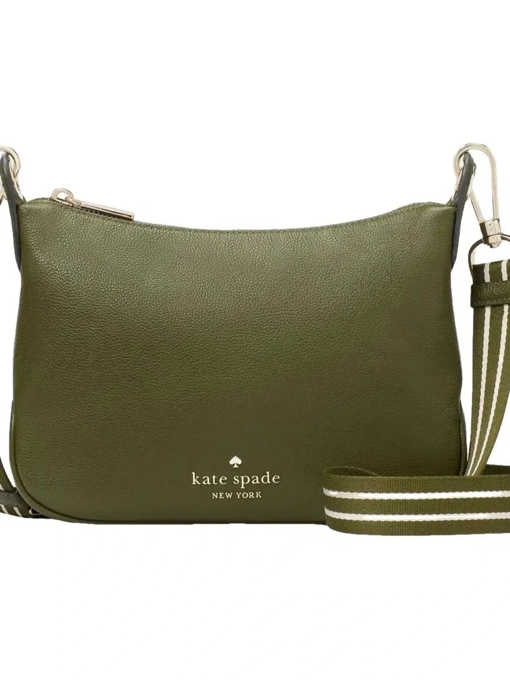kate spade Olive Green Pebbled Leather Crossbody with Striped Strap